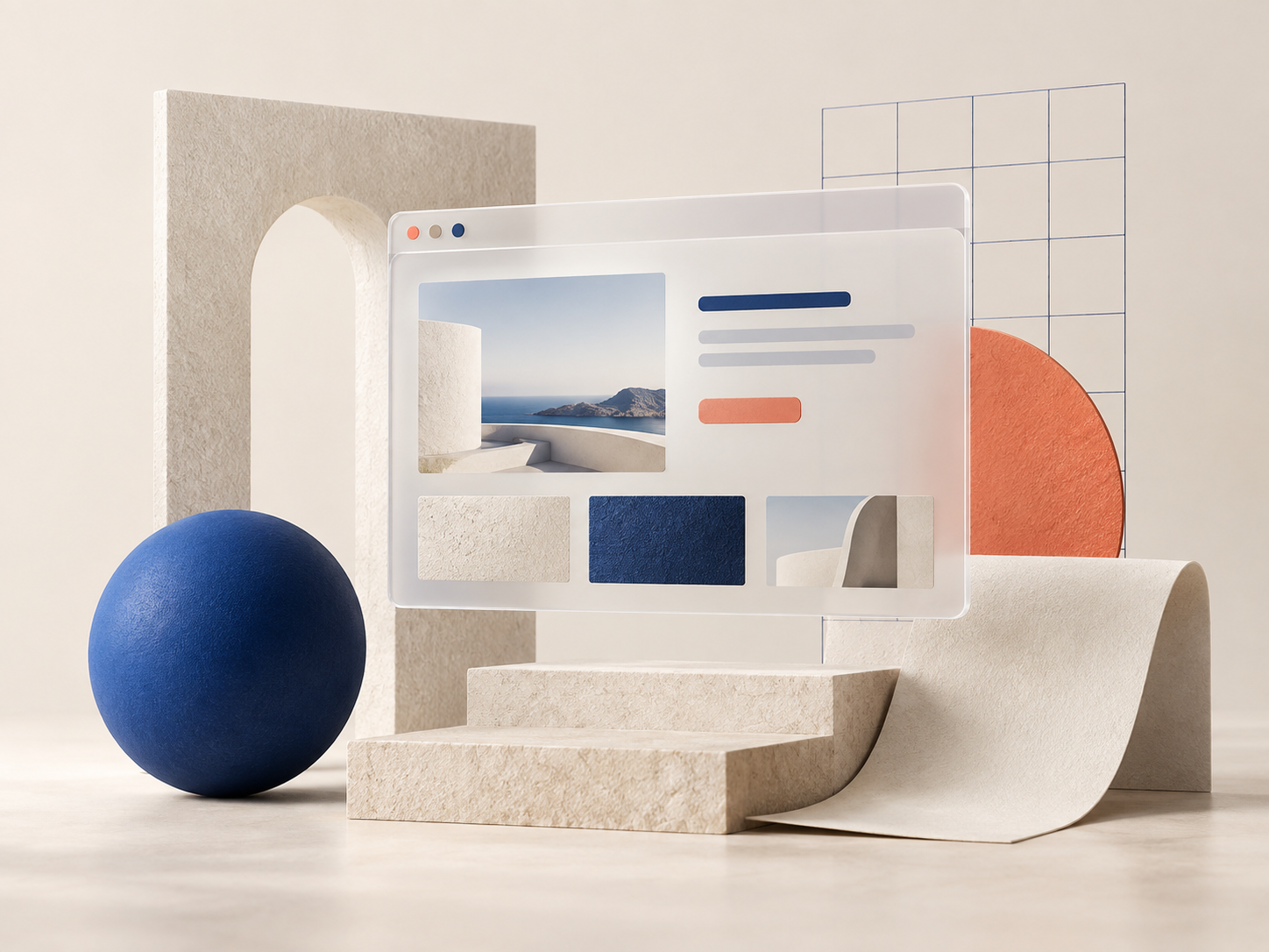 Abstrakte dreidimensionale Darstellung eines modernen Website-Layouts